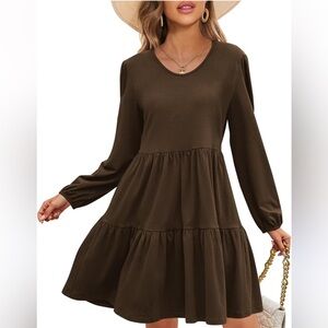 Wkior Dresses for Women 2025 Sz S Casual Long Sleeve Flowy Swing Tiered Babydoll